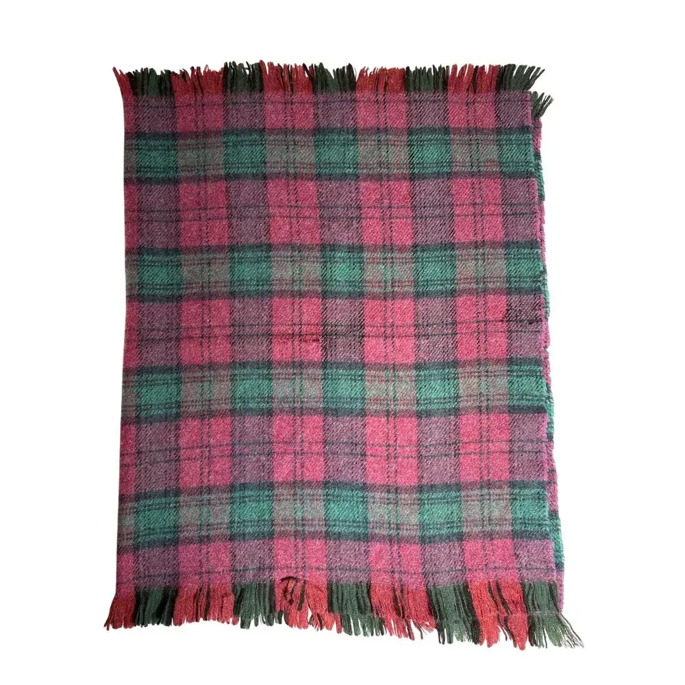 NWT Vintage John Hanley & Co L.T.D plus 90s woven fringed Plaid Wool Throw 54x40